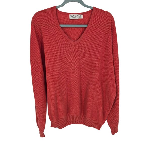 St Croix Knits womens size XL pink coral long balloon sleeve v neck sweater USA - Picture 1 of 9